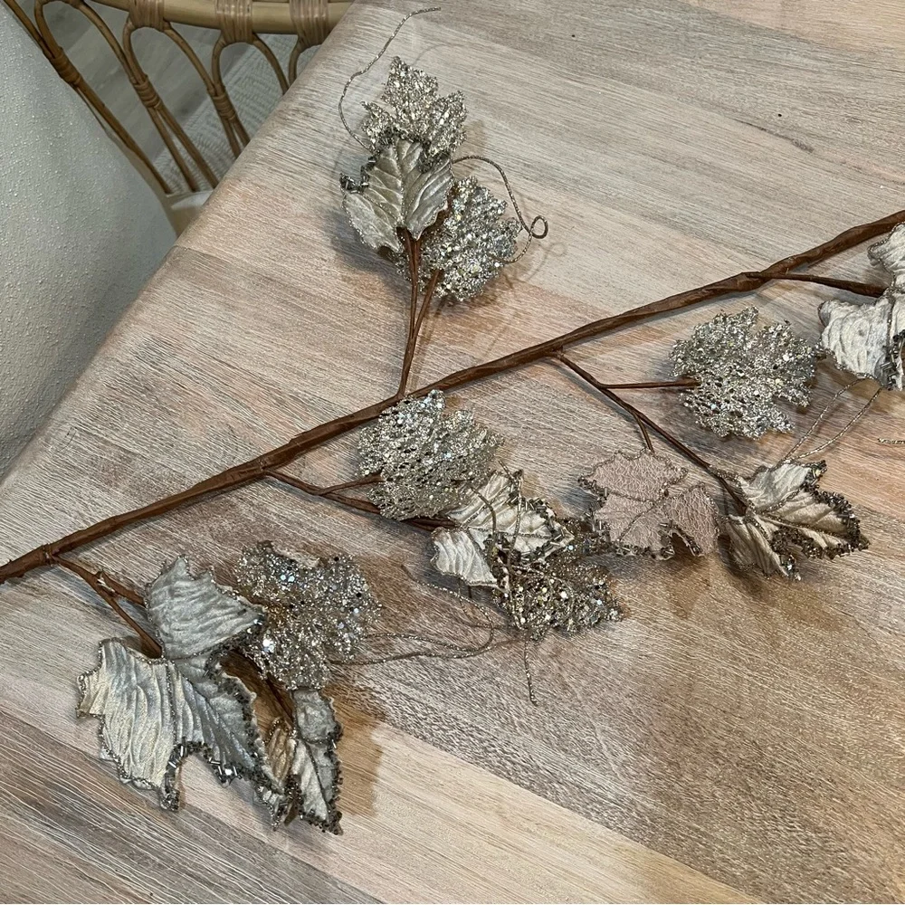 Metallic Glitter Champagne and Taupe Fig Leaf Holiday Garland